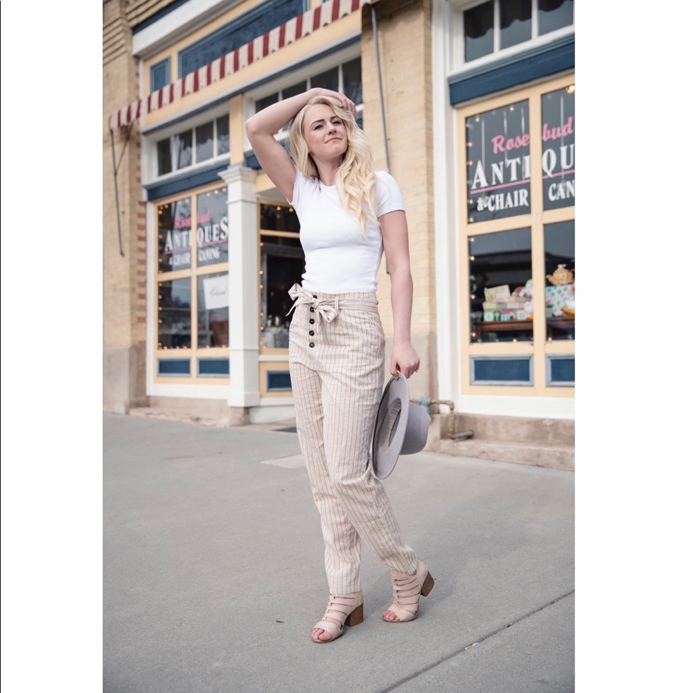 Tan Strip Trousers Dress Pants